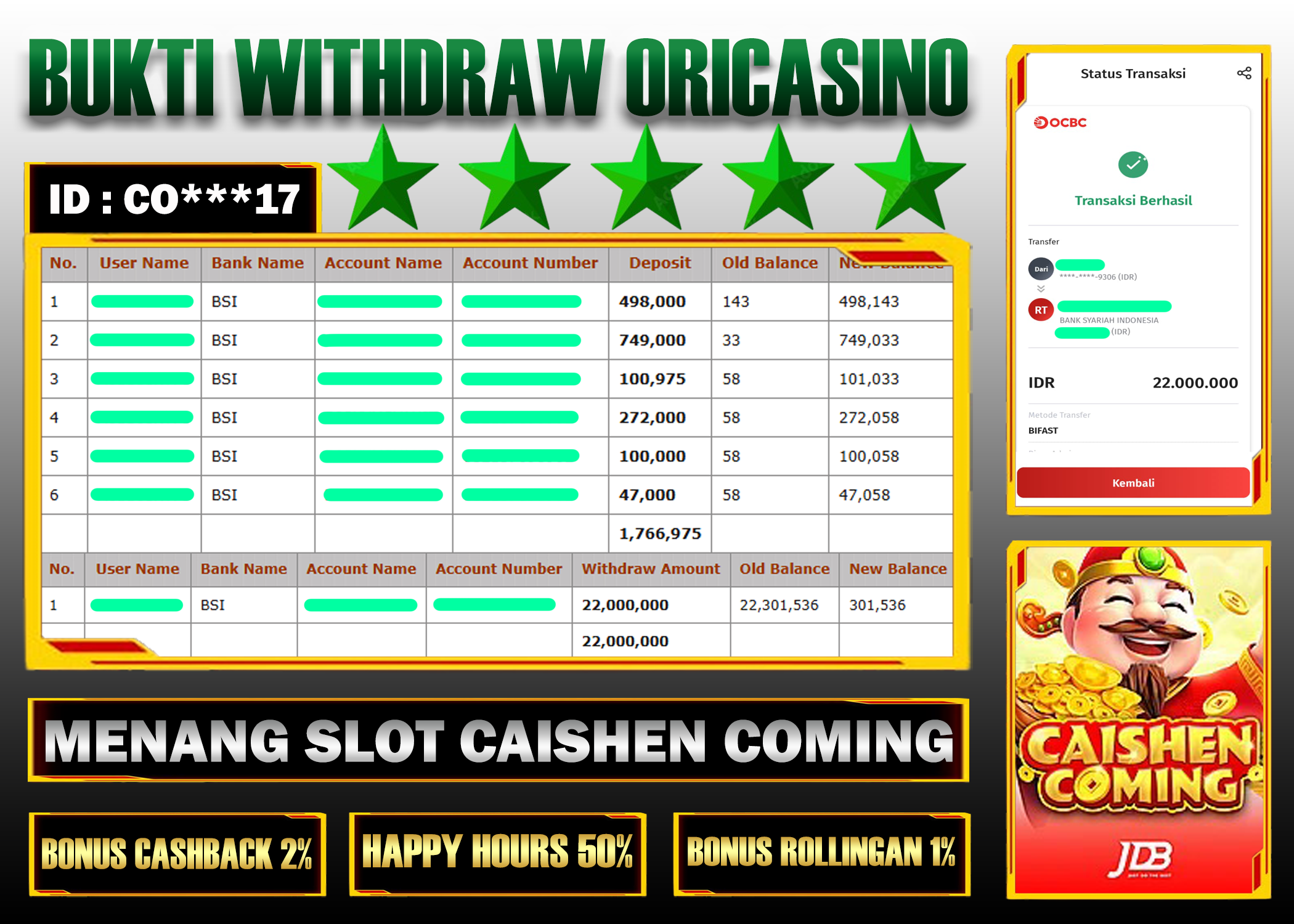 BUKTI KEMENANGAN SLOT CAISHEN COMING PROVIDER JDB